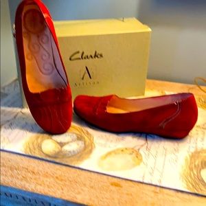 Clarks bright cherry suede and leather shoes